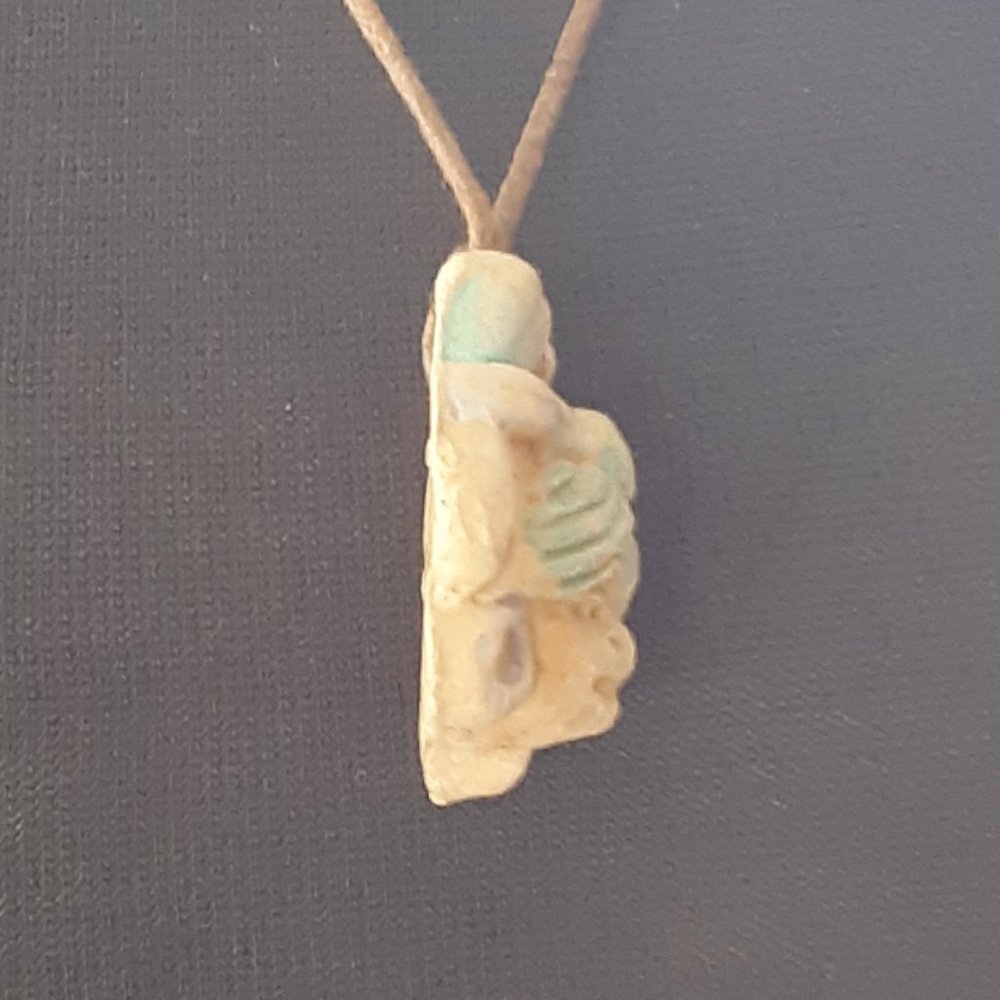 Pottery Aztec Head Bust Necklace Vintage Handcrafted Leather Knotted Cord - Picture 8 of 9
